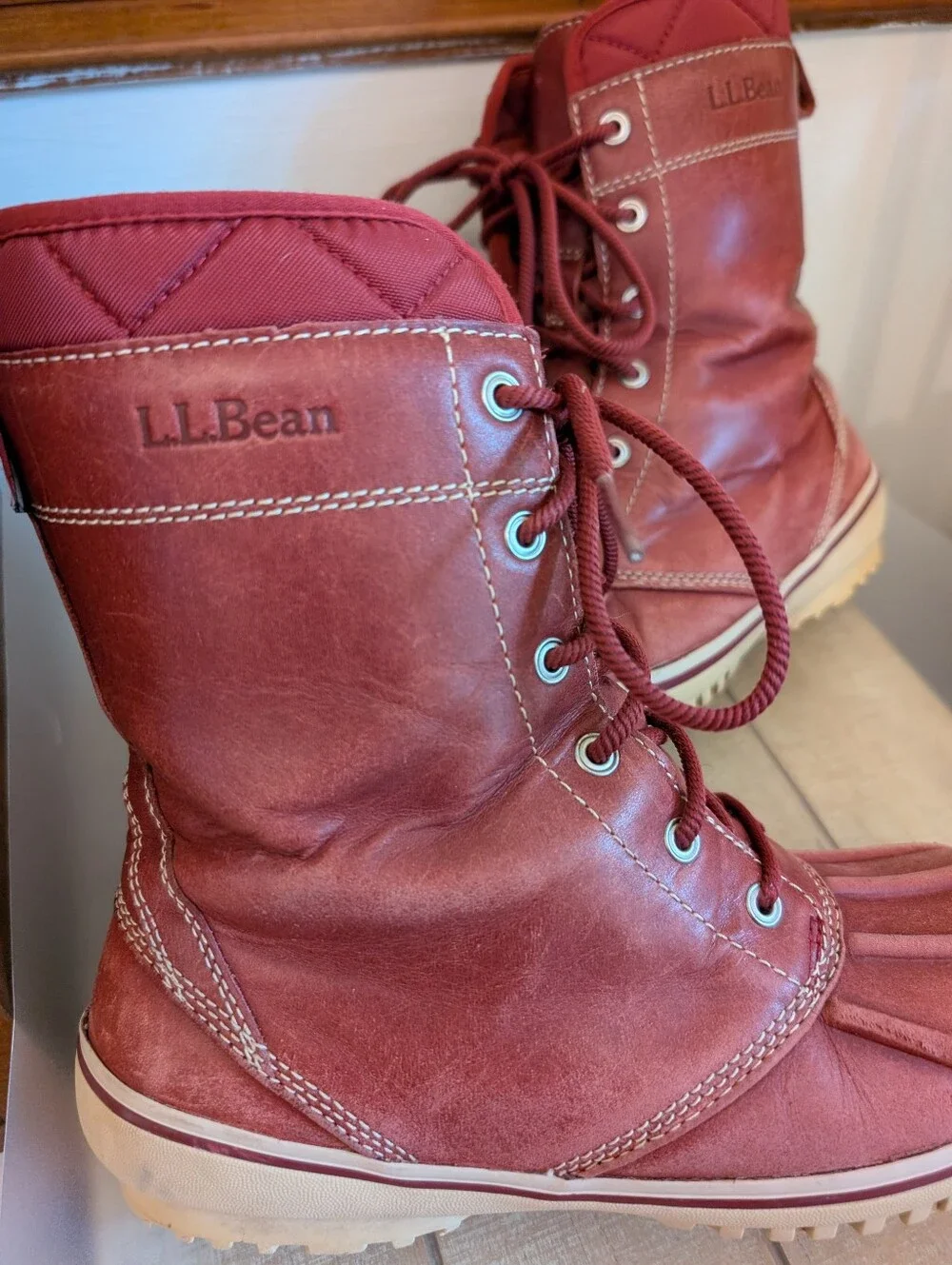 Women's LL Beans Red Leather Insulated Duck Boots